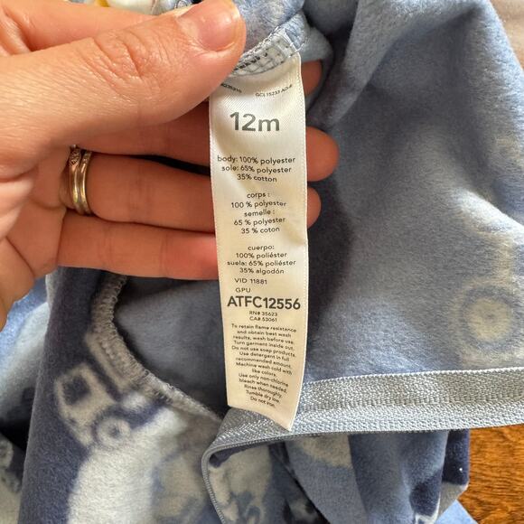 Carter's Boys 12 Month Fleece Pajamas Lot of 2 Footies Trucks Cozy Soft NEW - Picture 9 of 9